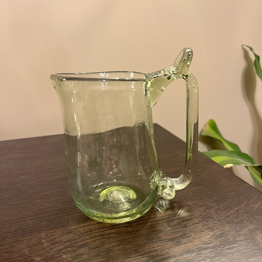 Vintage Handblown Green Glass Beer Stein Tankard Vase